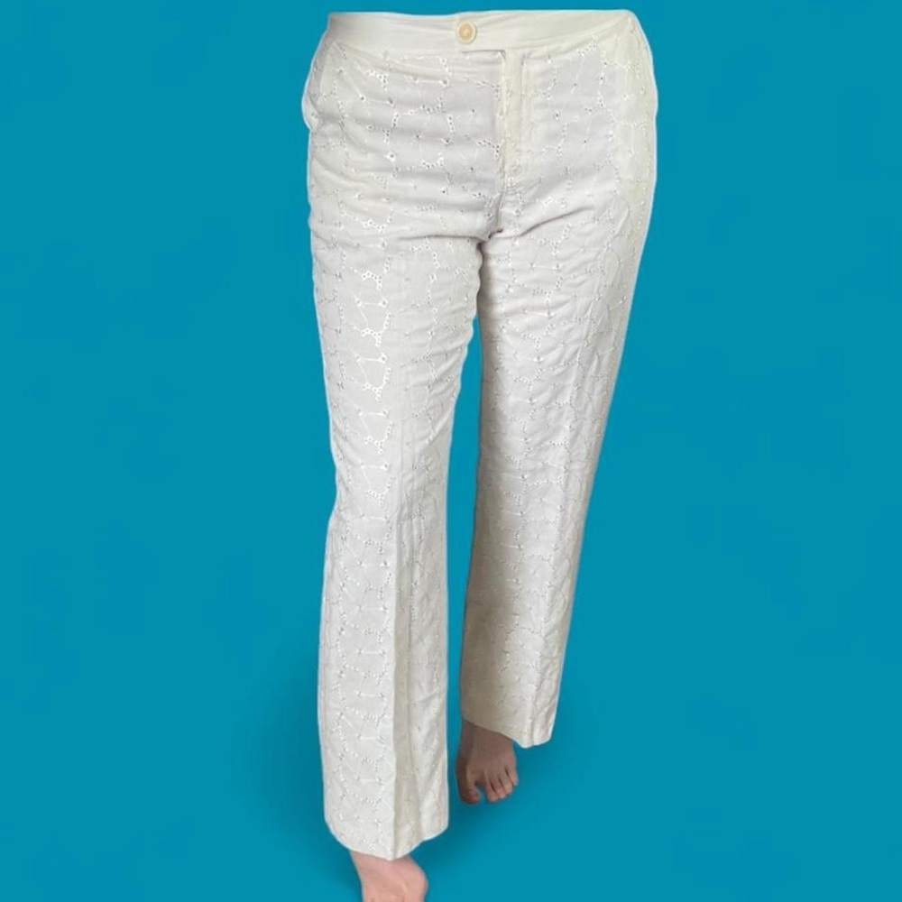 RARE VINTAGE Elegant White Eyelet Linen/Viscose Women's Pants By Harvé Bernard.